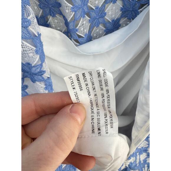 SHOSHANNA Rachel Ruffle Lace Midi Dress Size 12 Blue & White Wedding Guest - Picture 12 of 14